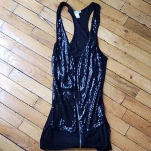 Sequin zip up mock vest top
